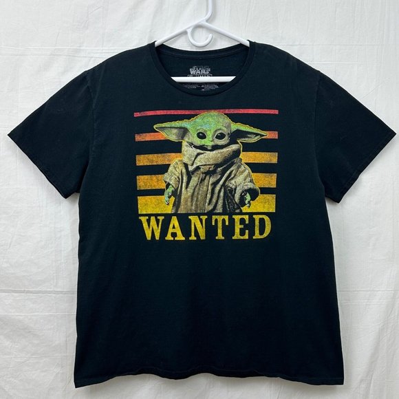 Star Wars Mandalorian Grogu Baby Yoda Wanted Tee Unisex XL Black Mad Engine - Picture 1 of 5